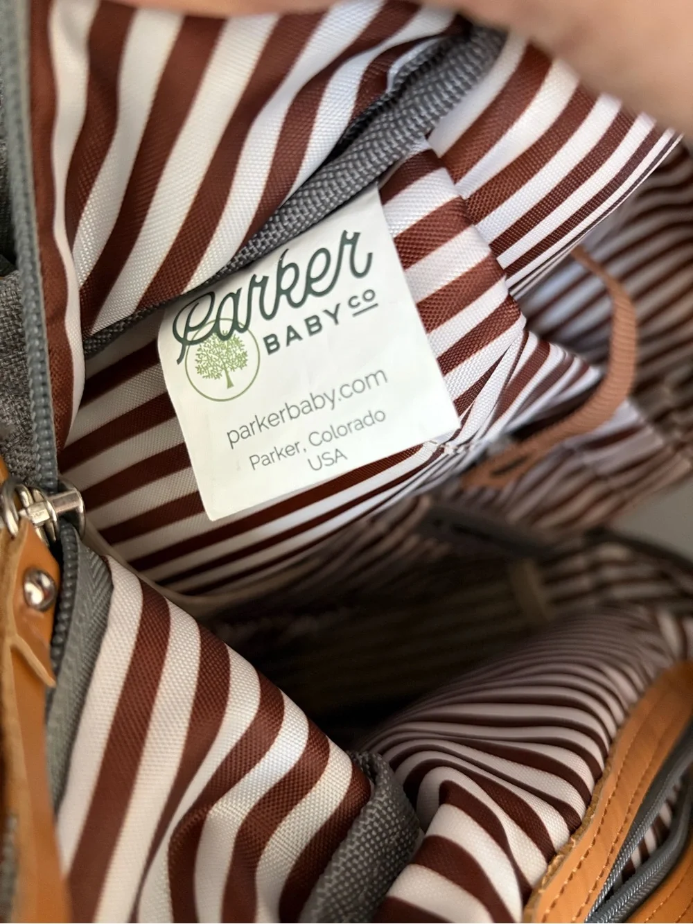Parker Baby Co. Grey Diaper Backpack with Tan Accents